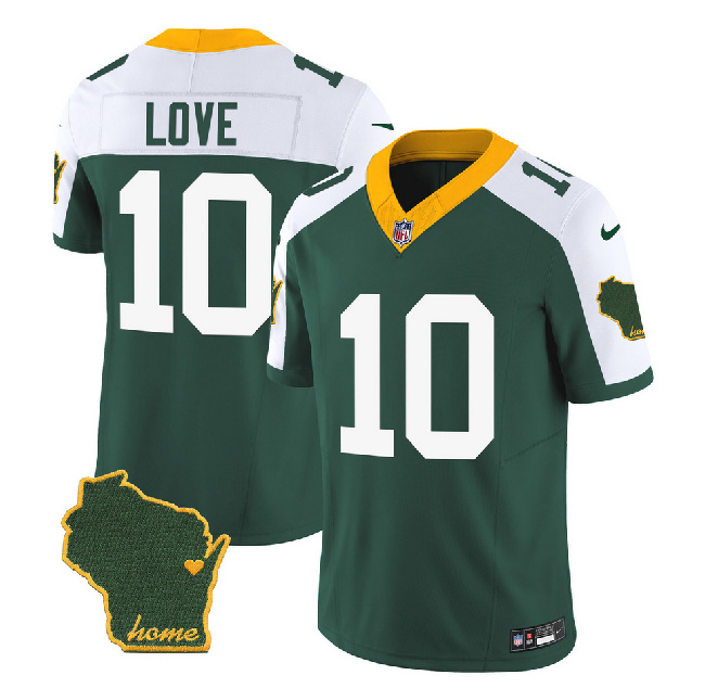 Men's Green Bay Packers #10 Jordan Love Green/White 2023 F.U.S.E. Home Patch Vapor Untouchable Limited Stitched Jersey